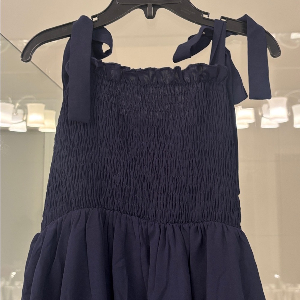Girls Navy Tie-Shoulder Smocked High Low Sundress - Picture 2 of 6